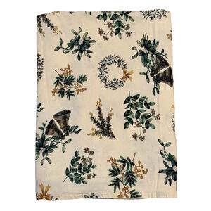 VTG Martha Stewart Everyday Christmas Holiday Tablecloth Golden Luster Bells 56"